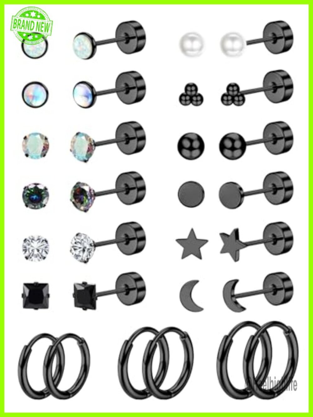 Hypoallergenic Surgical Steel Flat Back Stud Hoop Earrings Set 15 Pairs